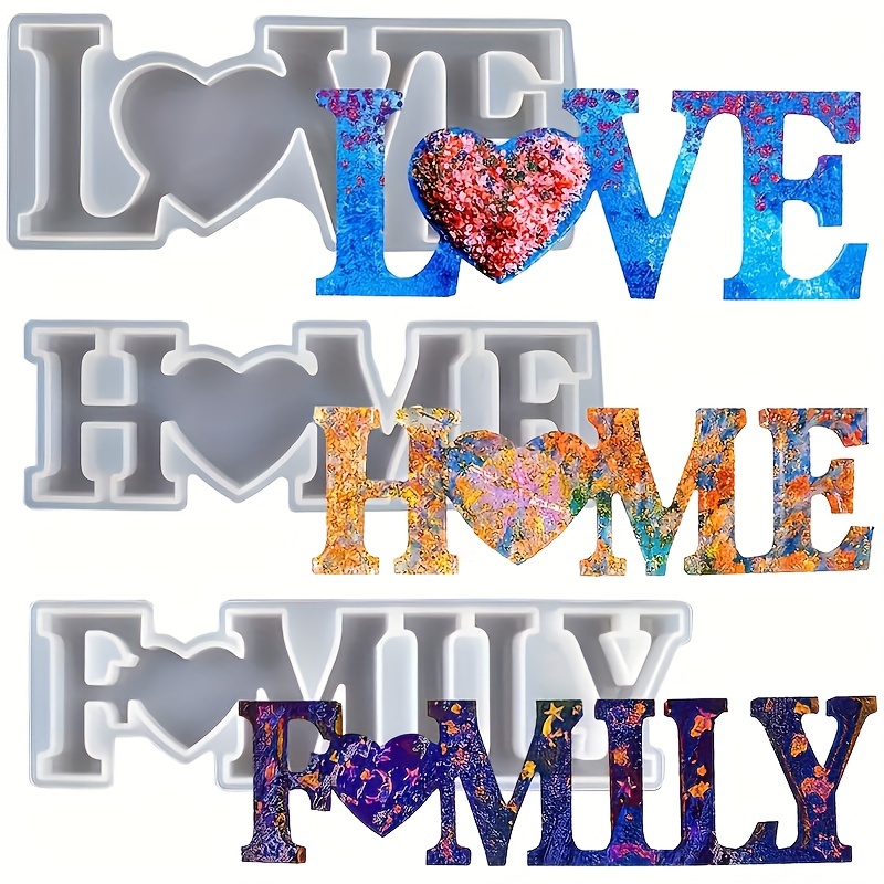 Serving Tray Mold - 3Pcs Heart Slogan Silicone Resin Molds,